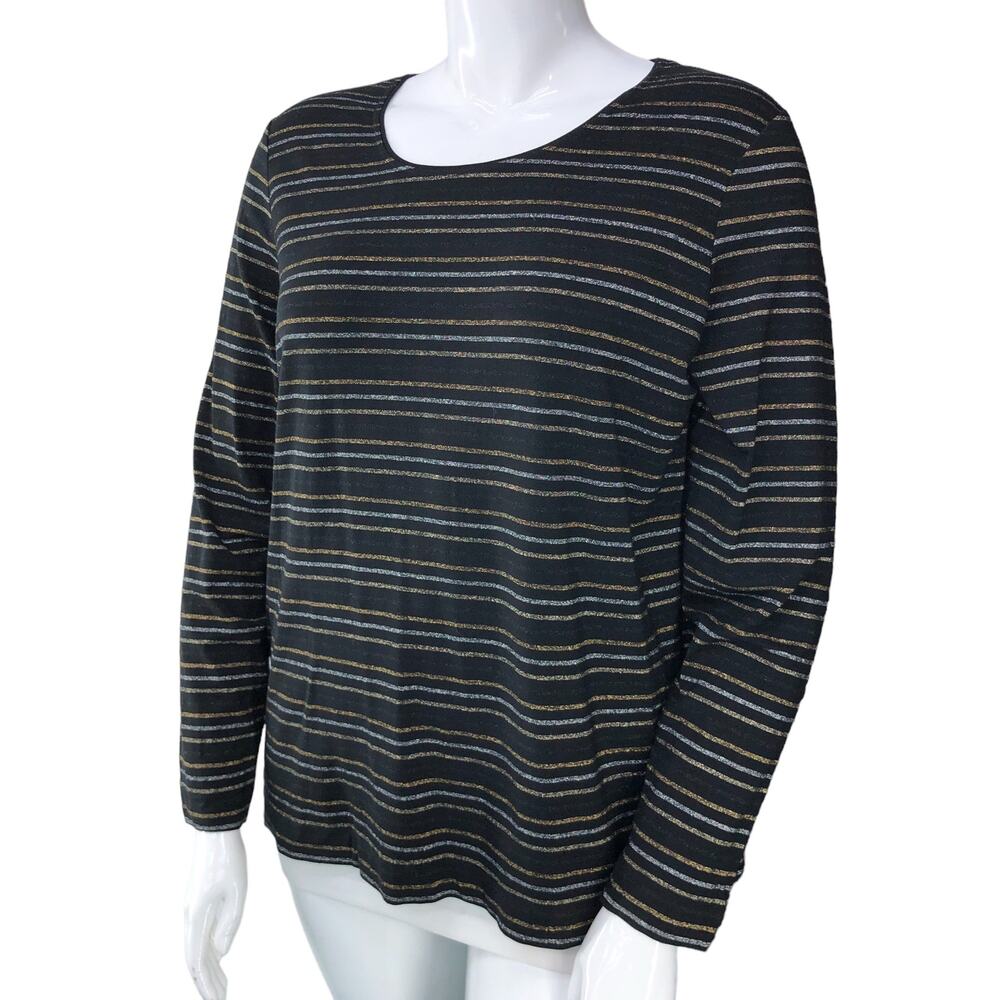 Chicos Womens Size 3 US XL 16 Touch Of Cool Lurex Stripe Layering Tee Scoop Neck